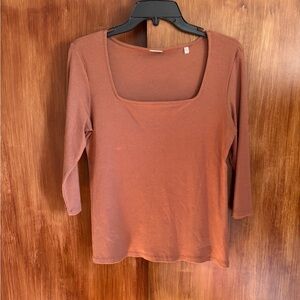 EUC Elie Tahari Square Neck Ribbed 1/2 Sleeve Brown Top | Women’s Medium